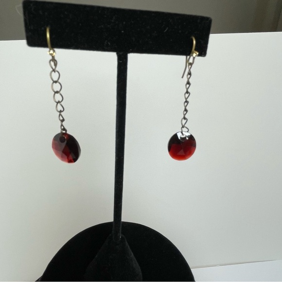 Victorian Gold Tone and Dark Red Necklace and Earring Set - Picture 2 of 11